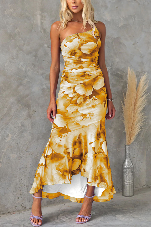 Sommerkleid Damen | Maxi mit Blumenprint & One-Shoulder