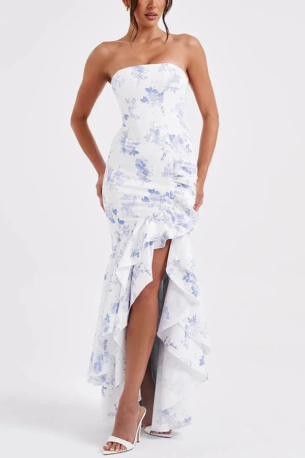 Kleid Hochzeitsgast Damen | Maxi mit Bandeau & Rüschensaum