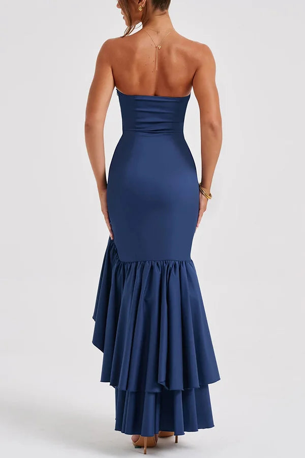 Kleid Hochzeitsgast Damen | Maxi mit Bandeau & Rüschensaum