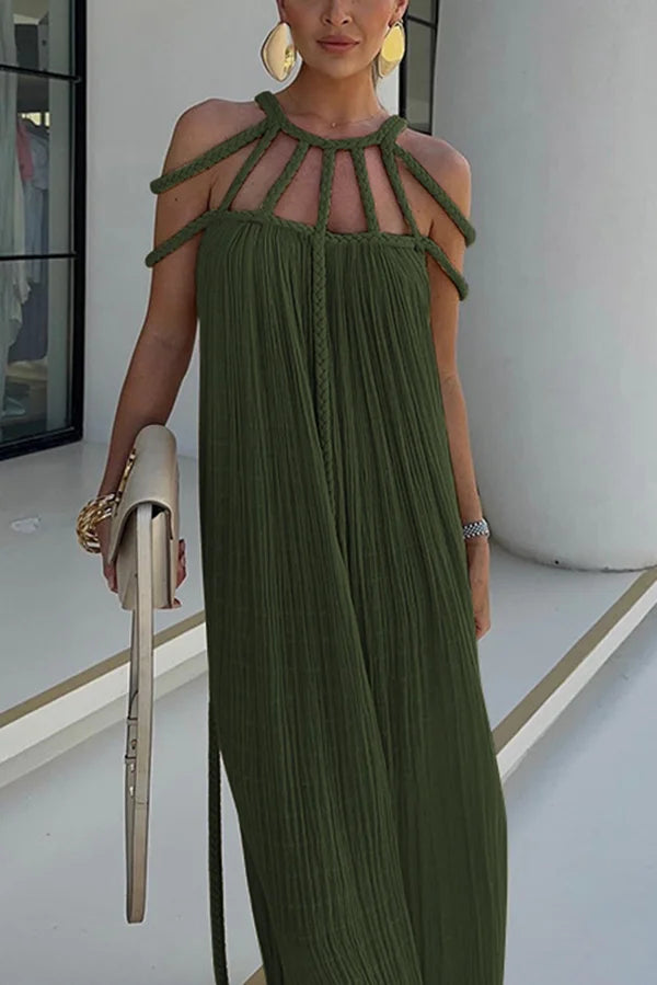 Sommerkleid Damen | Maxi mit Flechtdetail & Cold-Shoulder