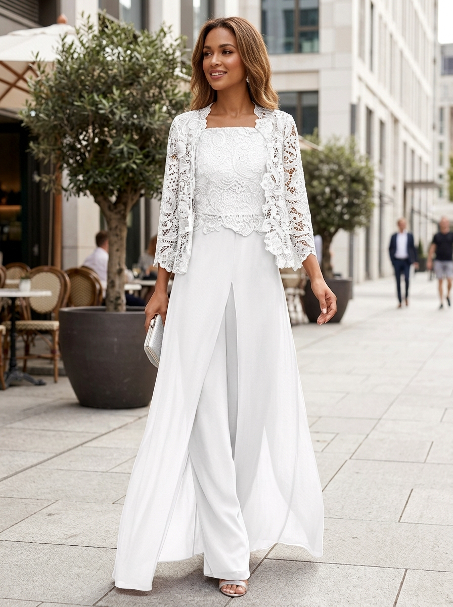 Kleid Hochzeitsgast Damen mit Spitzenjacke | 3/4-Arm Rundhals