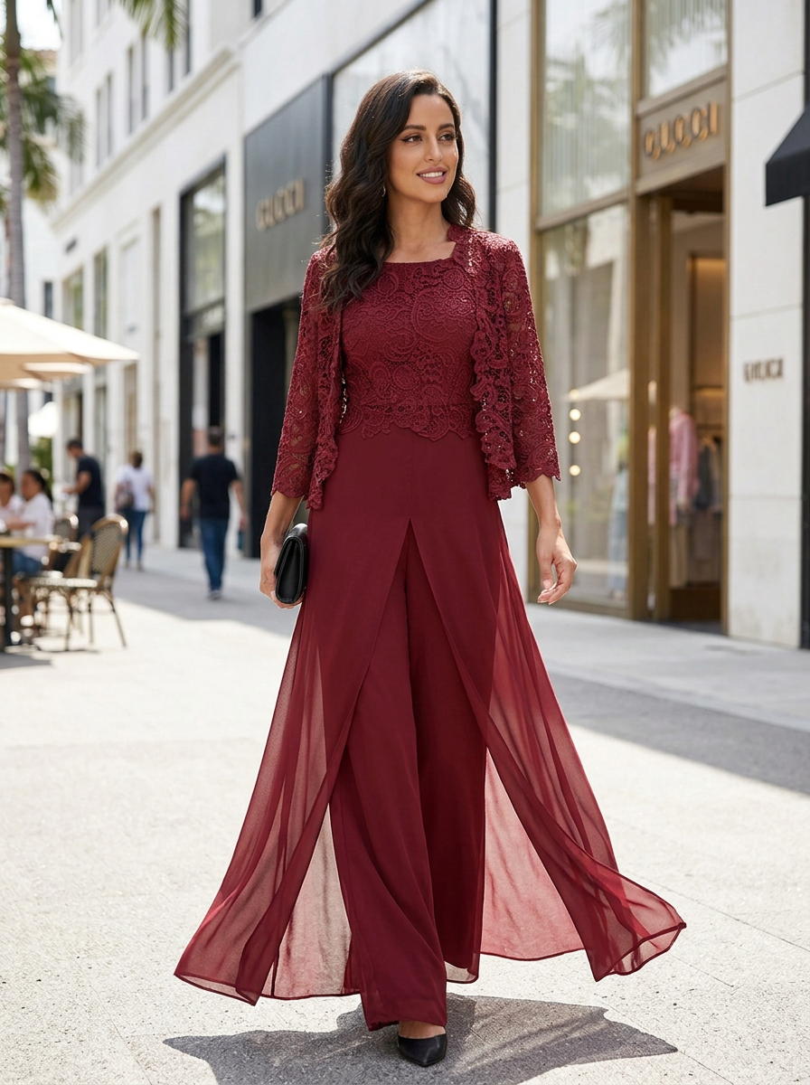 Kleid Hochzeitsgast Damen mit Spitzenjacke | 3/4-Arm Rundhals