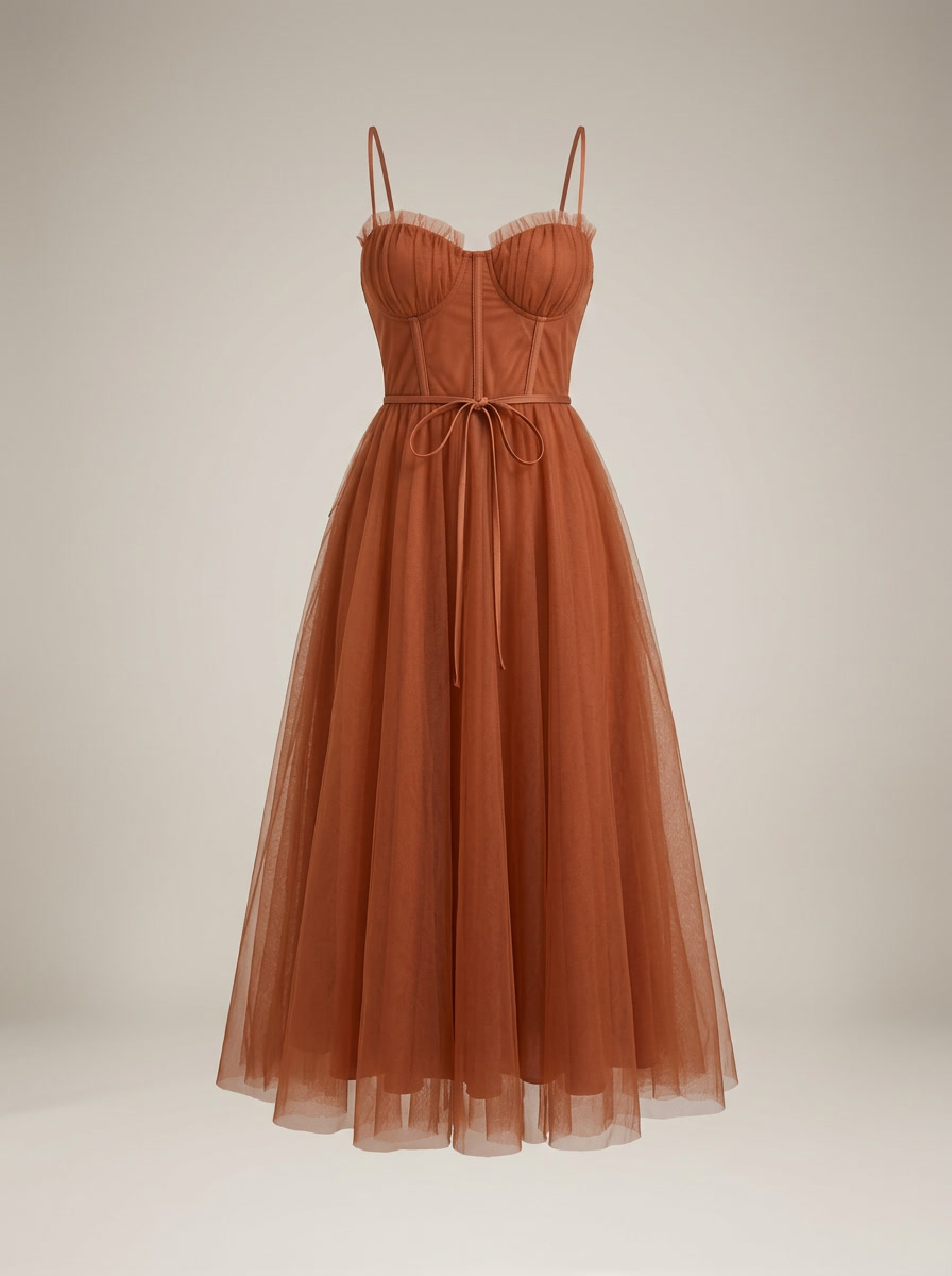 Abendkleid Damen | Midi Kleid mit Korsett Oberteil