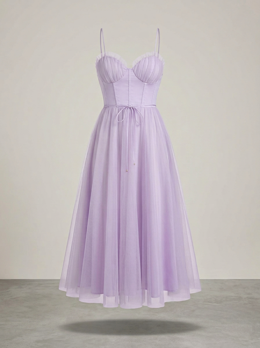 Abendkleid Damen | Midi Kleid mit Korsett Oberteil