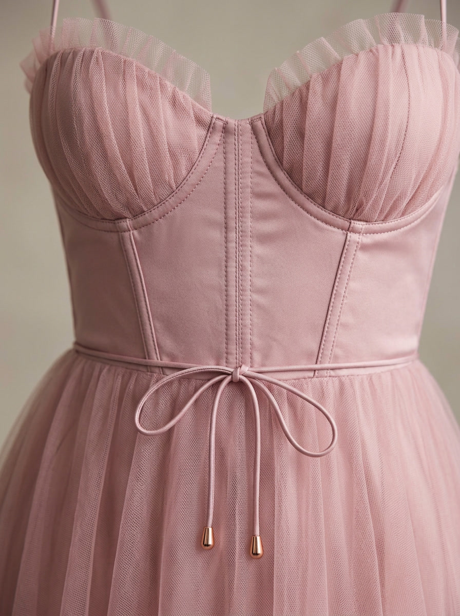 Abendkleid Damen | Midi Kleid mit Korsett Oberteil