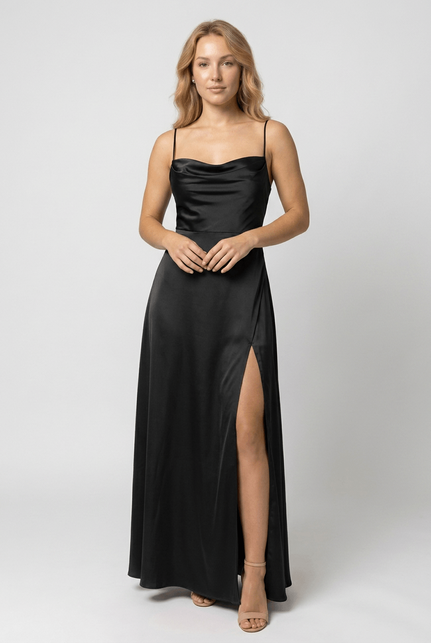 Kleid Hochzeitsgast Damen | Maxi mit Spaghettiträgern & Schlitz