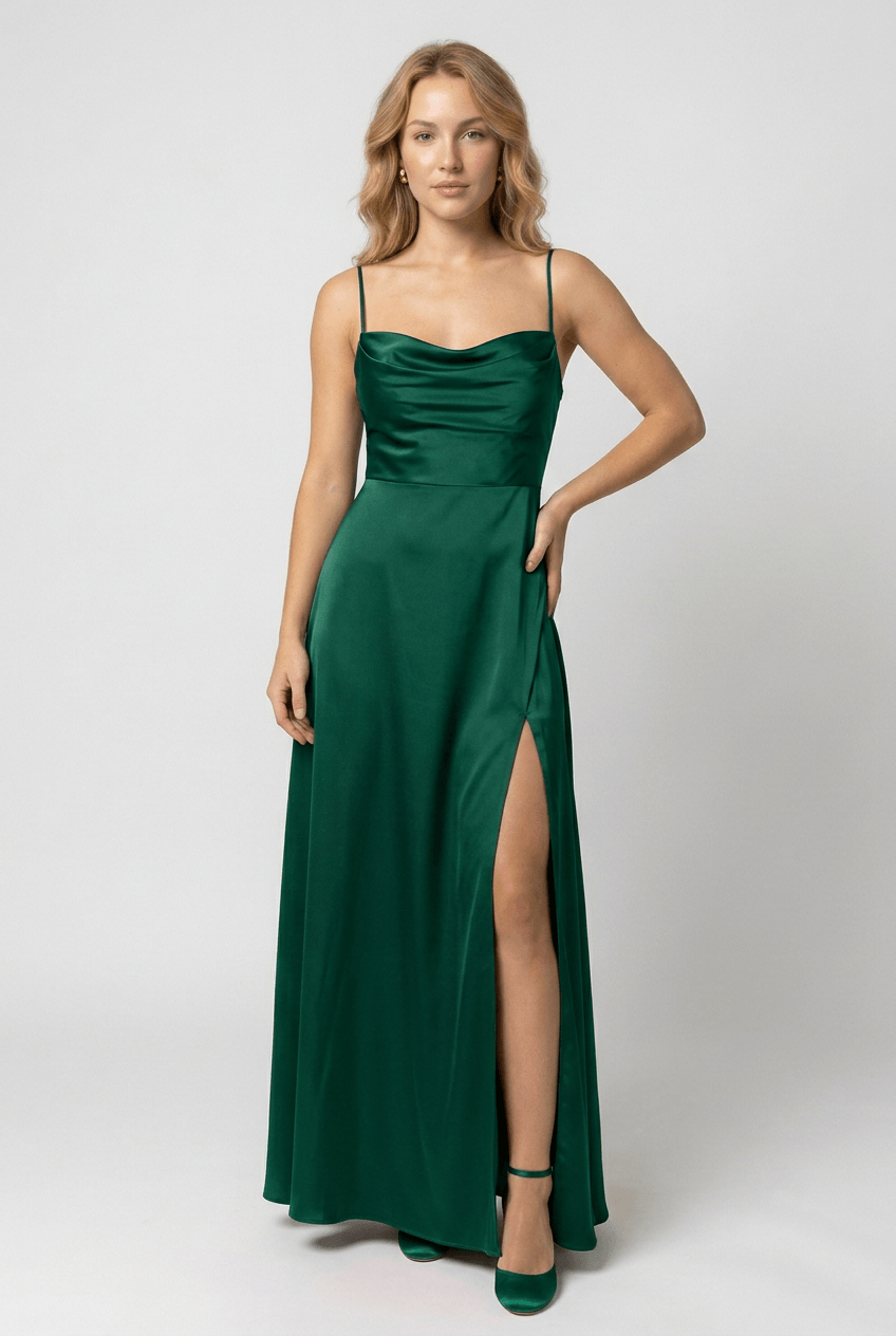 Kleid Hochzeitsgast Damen | Maxi mit Spaghettiträgern & Schlitz
