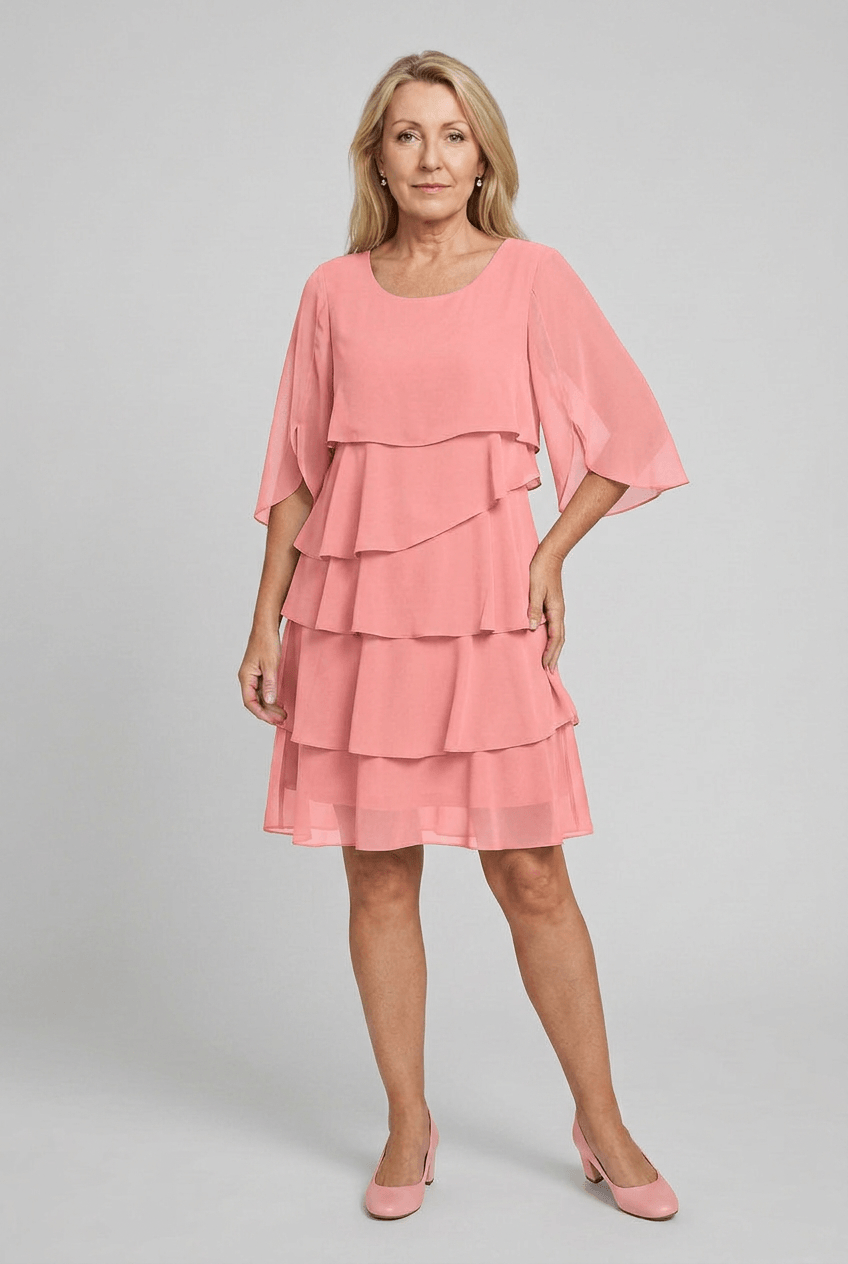 Damen Kleid | Sommer Schichtkleid mit Puffärmeln