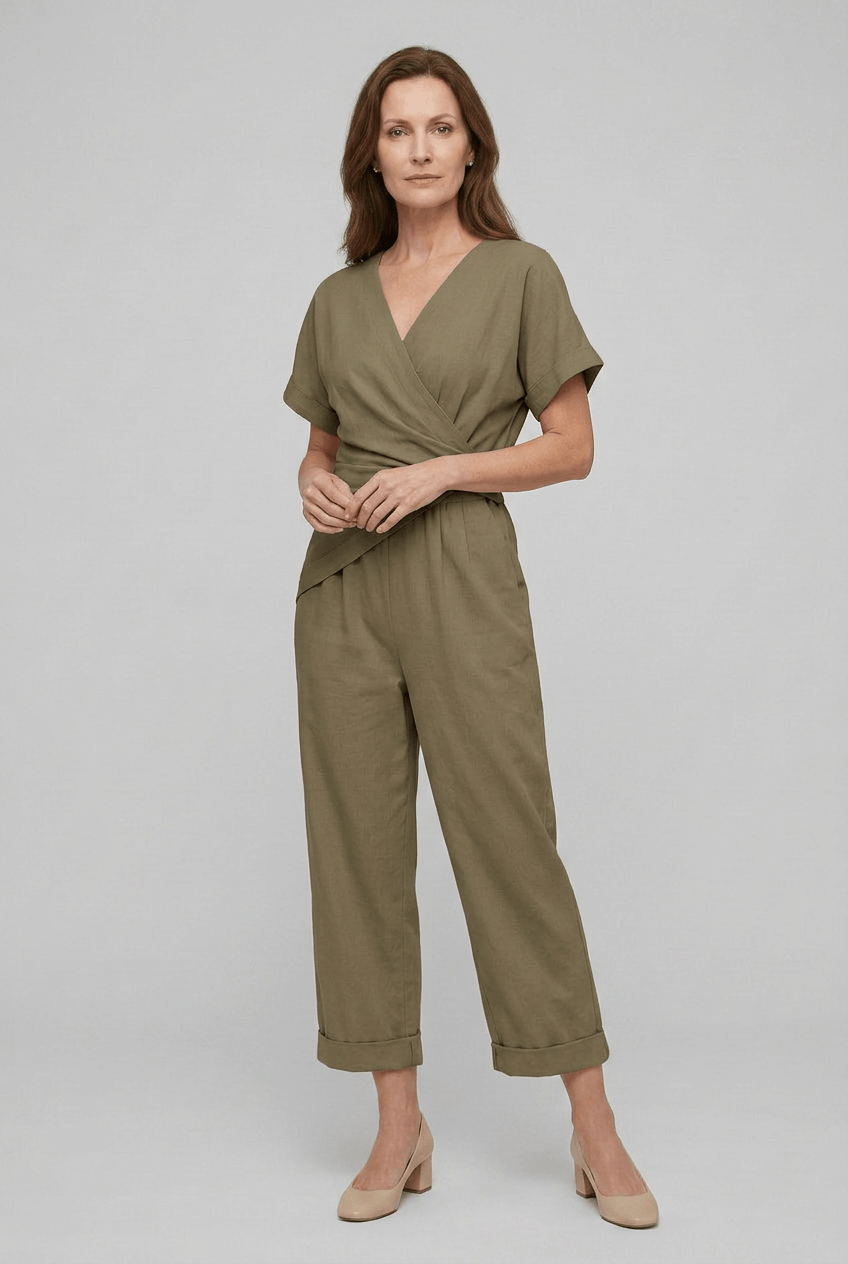 Zweiteiliges Set Damen | Wickeloberteil & weitem Bein