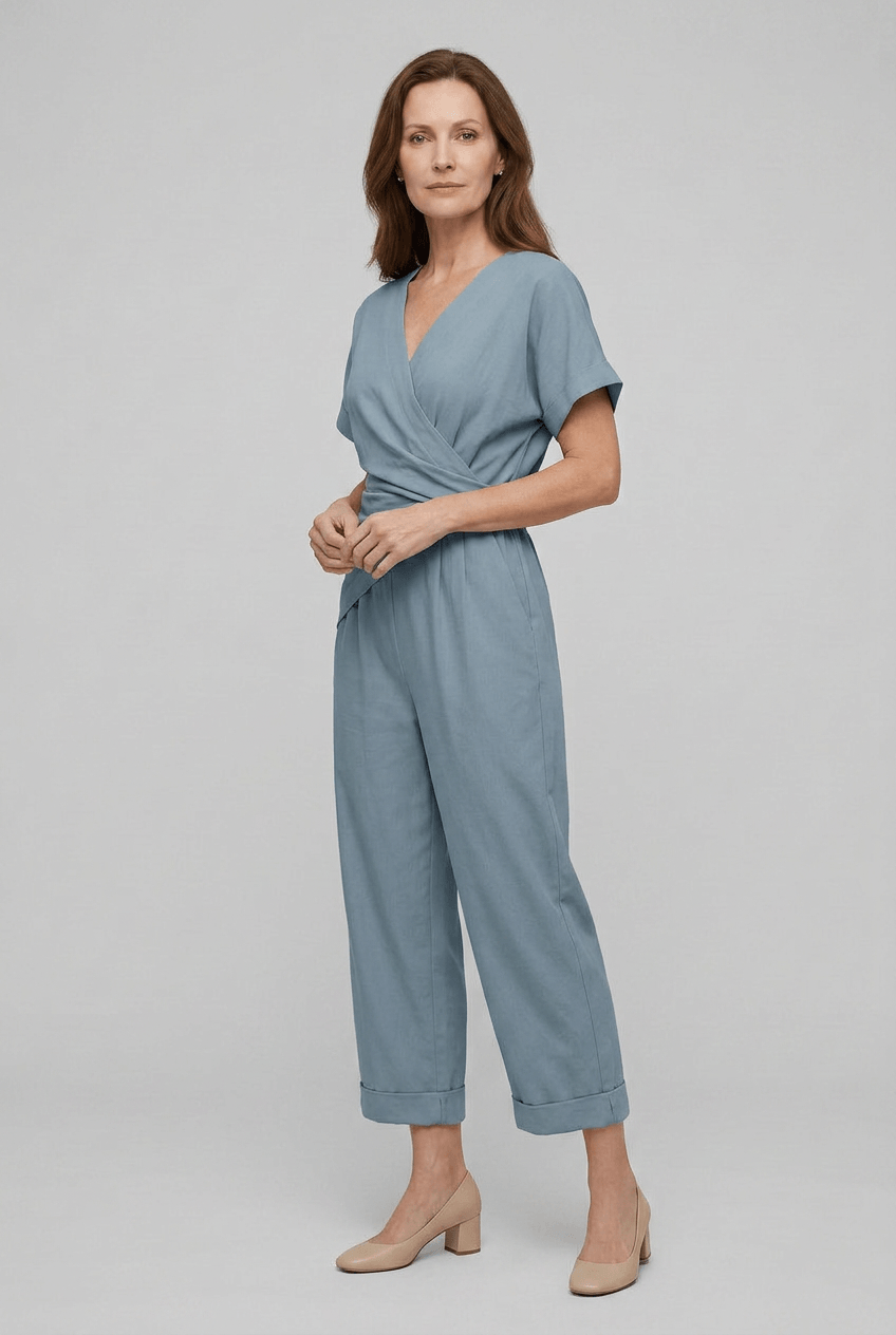 Zweiteiliges Set Damen | Wickeloberteil & weitem Bein