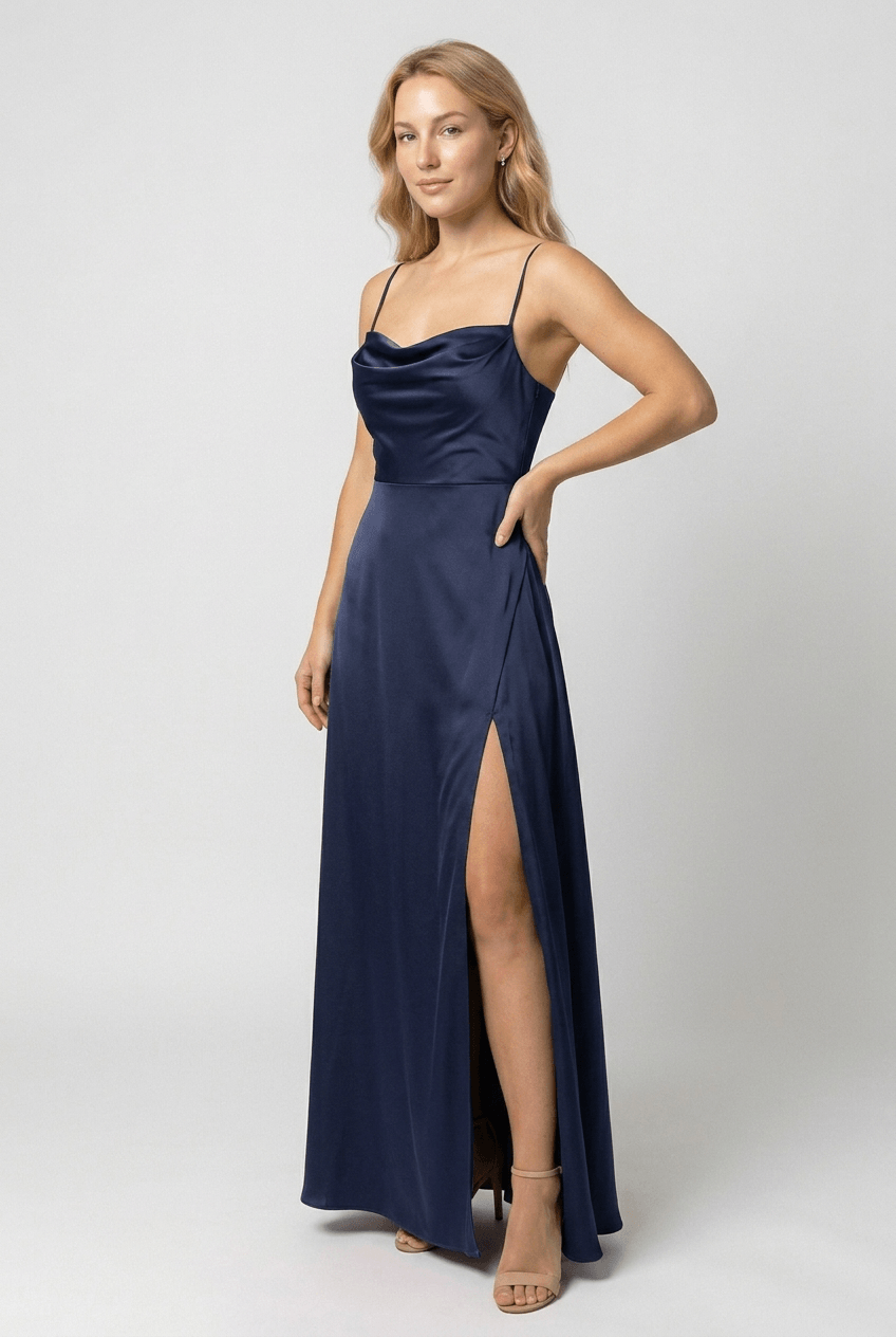 Kleid Hochzeitsgast Damen | Maxi mit Spaghettiträgern & Schlitz