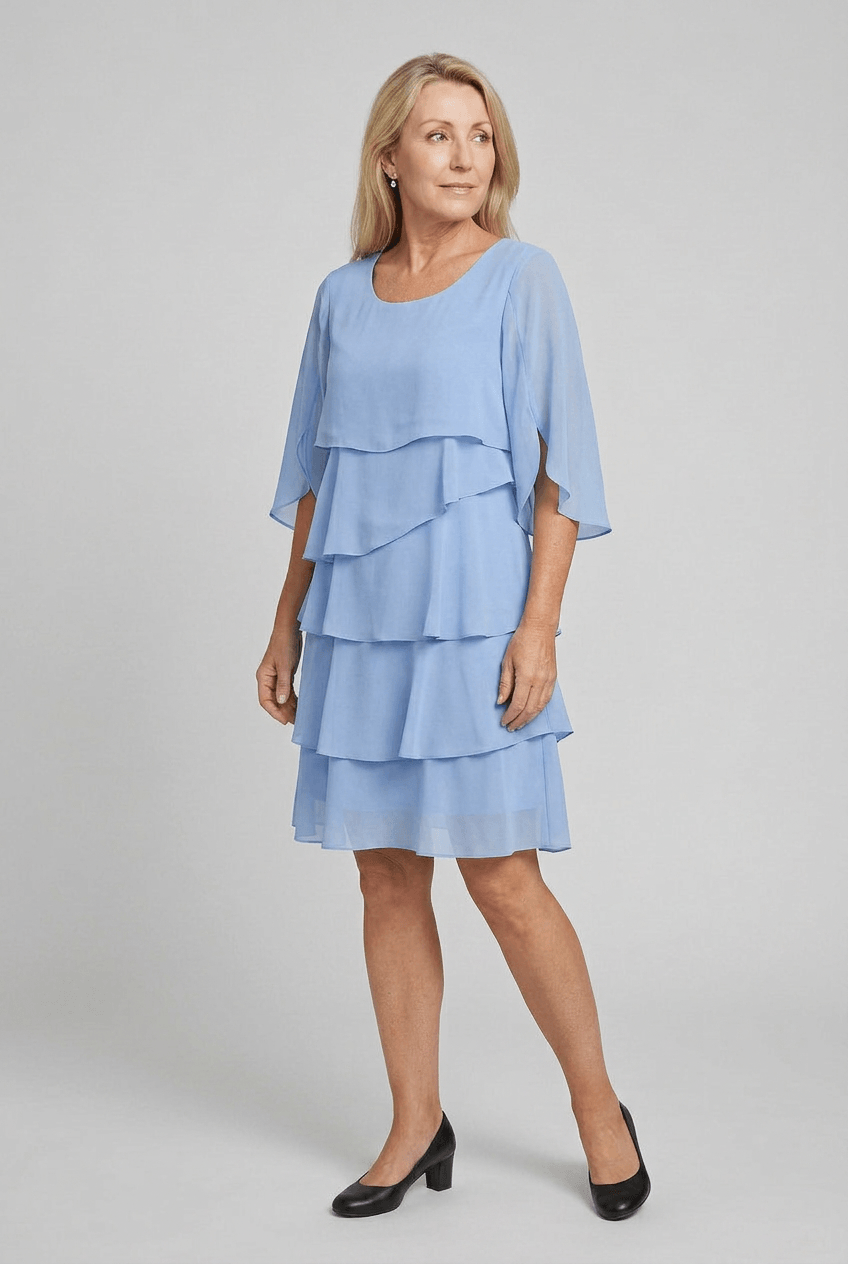 Damen Kleid | Sommer Schichtkleid mit Puffärmeln