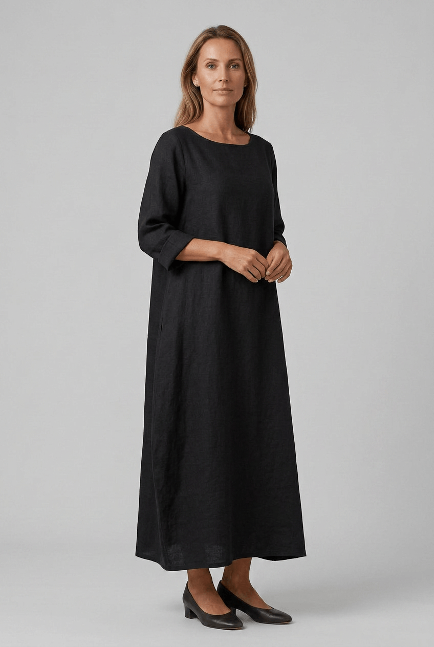 Sommerkleid Damen | Maxi mit Leinenstruktur & 3/4-Arm
