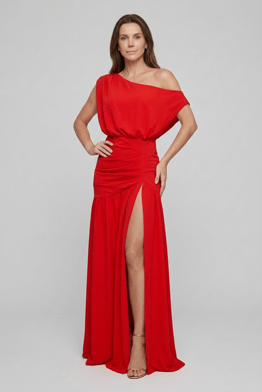 Kleid Hochzeitsgast Damen | Maxi mit One-Shoulder & Schlitz