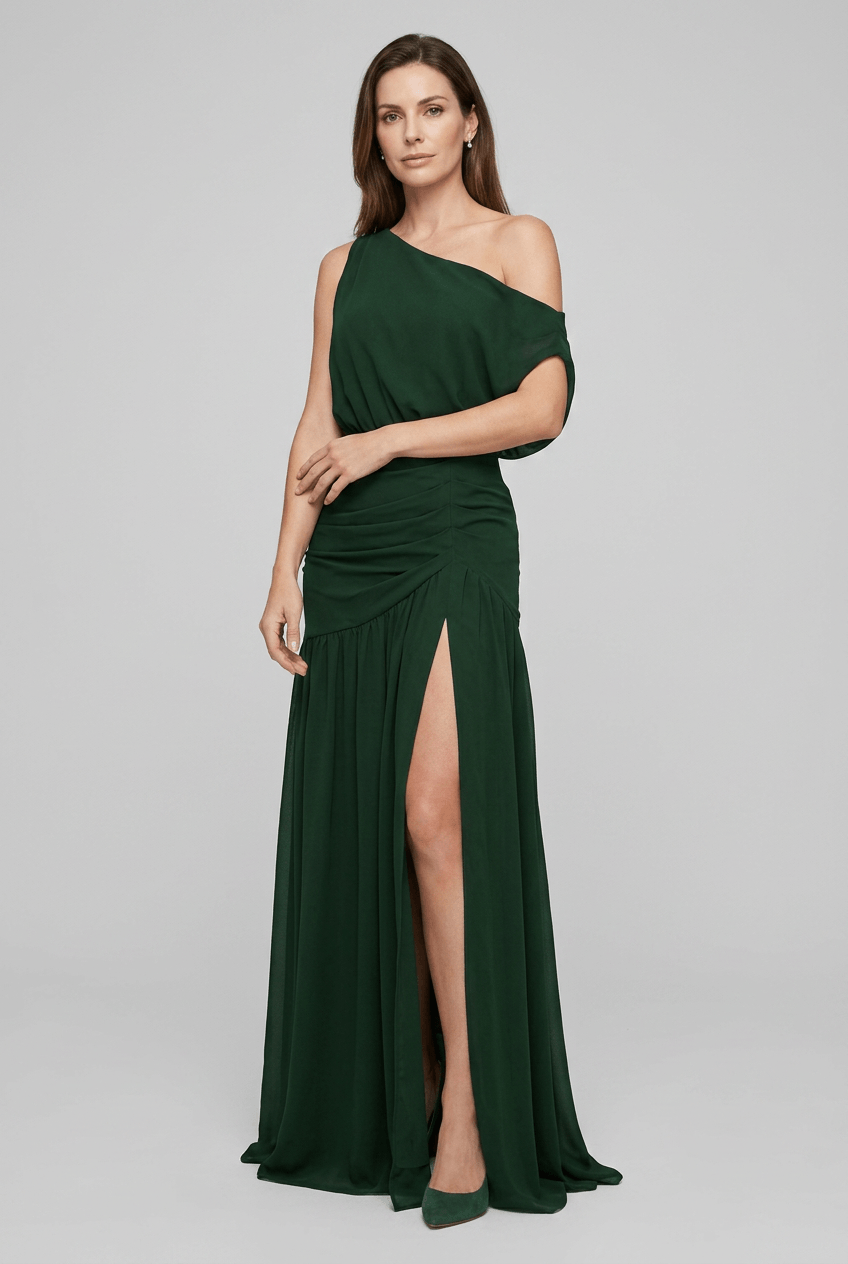 Kleid Hochzeitsgast Damen | Maxi mit One-Shoulder & Schlitz