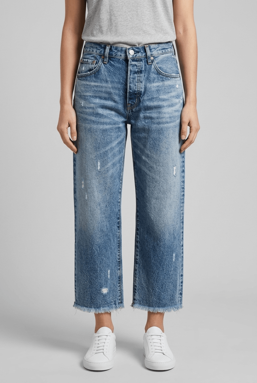 Jeans Damen | Cropped High Waist mit Destroyed-Optik & Fransensaum