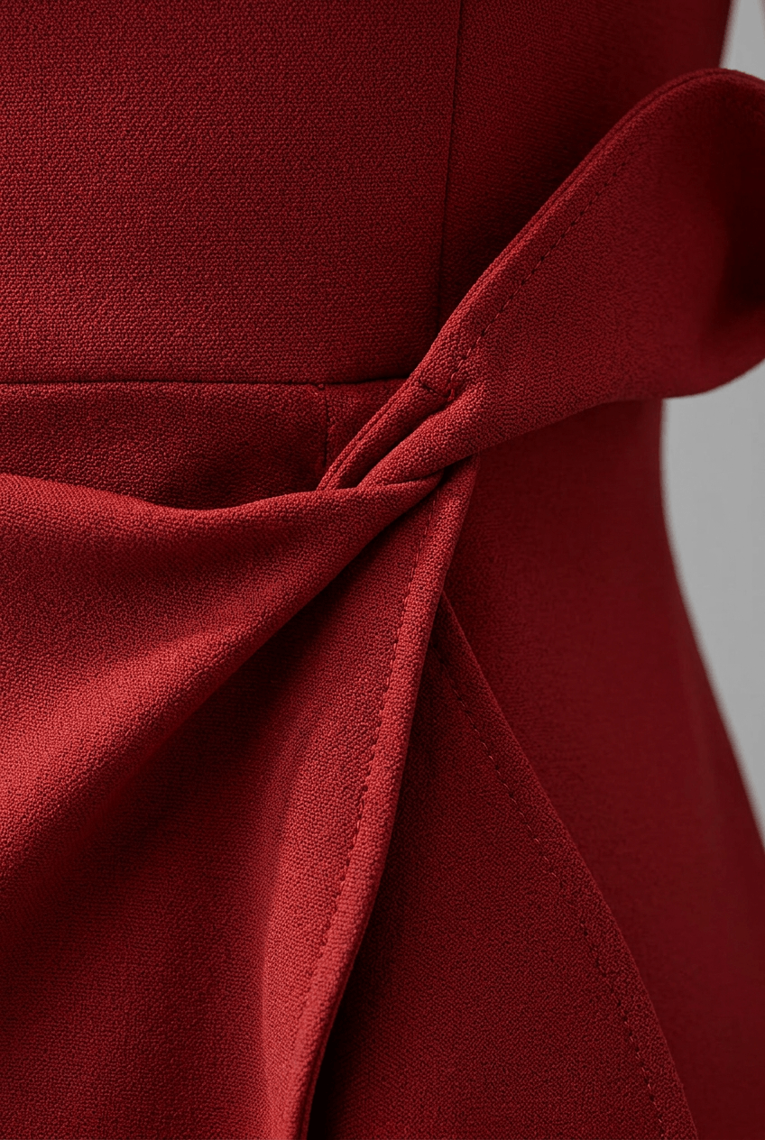 Kleid Hochzeitsgast Damen | Midi mit Kaskadenrüsche & ärmellos