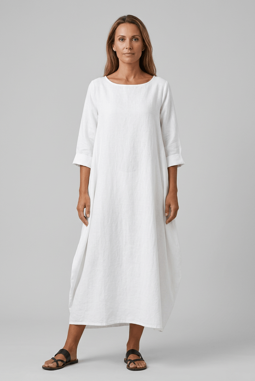 Sommerkleid Damen | Maxi mit Leinenstruktur & 3/4-Arm