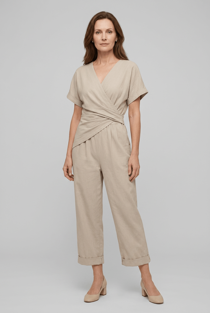 Zweiteiliges Set Damen | Wickeloberteil & weitem Bein