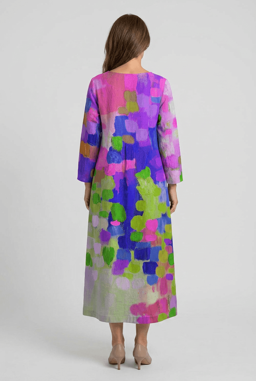Sommerkleid Damen | Maxi mit aquarellem Print & 3/4-Arm
