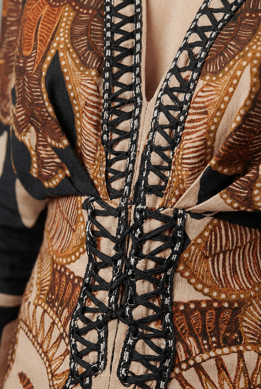 Abendkleid Damen | Maxi mit Schnürung & ethnischem Print