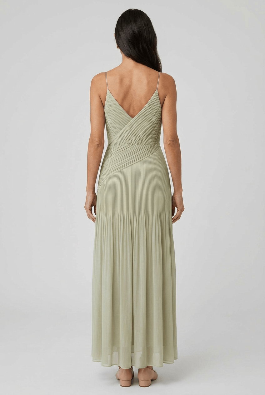 Kleid Hochzeitsgast Damen | Maxi mit Spaghettiträgern & Plissee-Falten