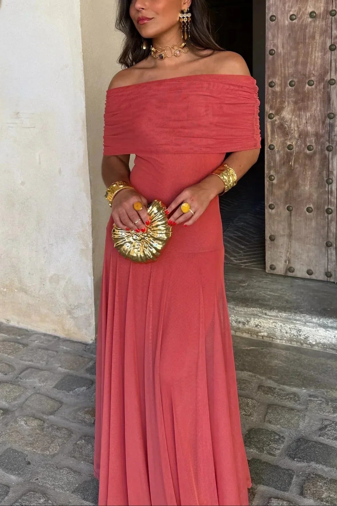 Kleid Hochzeitsgast Damen | Maxi mit One-Shoulder & Drapierung
