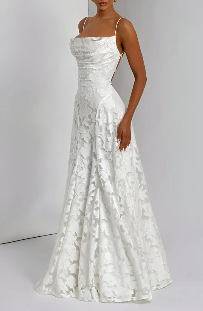 Kleid Hochzeitsgast Damen | Maxi mit 3D-Blumen & Spaghettiträgern