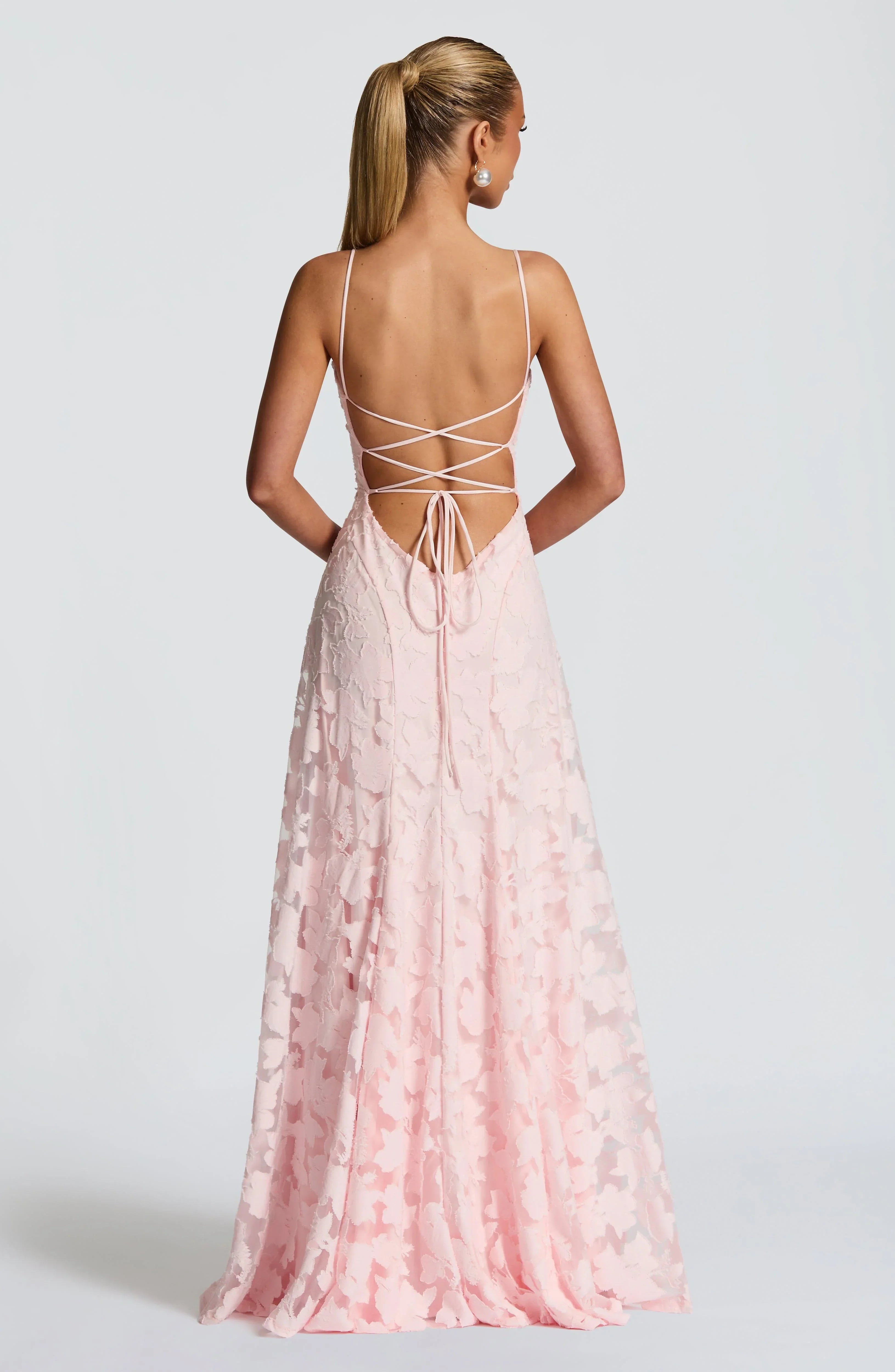 Kleid Hochzeitsgast Damen | Maxi mit 3D-Blumen & Spaghettiträgern