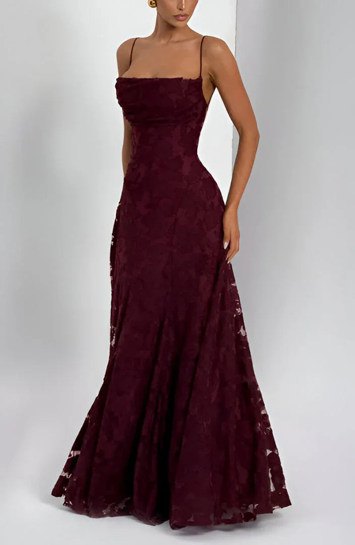 Kleid Hochzeitsgast Damen | Maxi mit 3D-Blumen & Spaghettiträgern