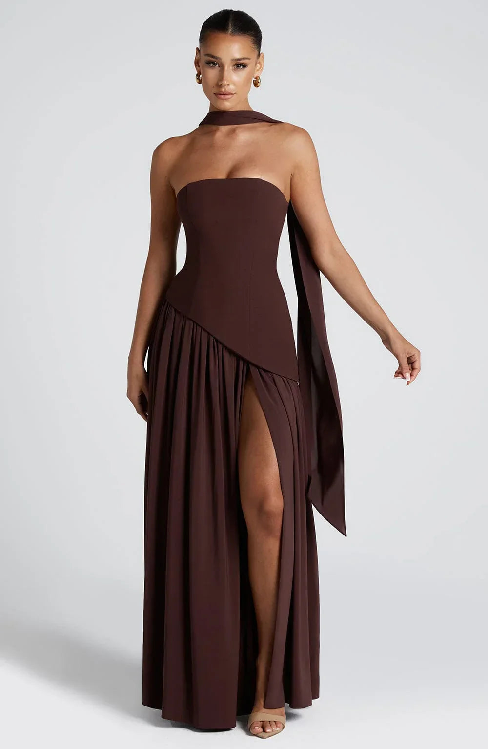Kleid Hochzeitsgast Damen | Maxi mit Bandeau & Schalkragen