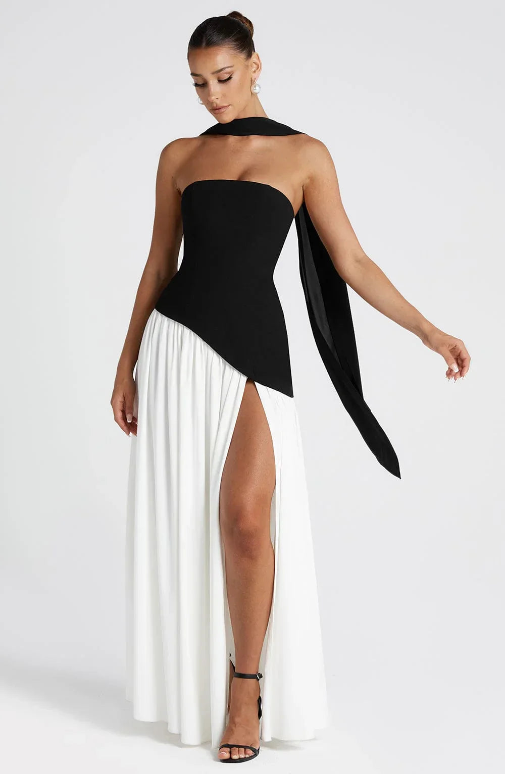 Kleid Hochzeitsgast Damen | Maxi mit Bandeau & Schalkragen