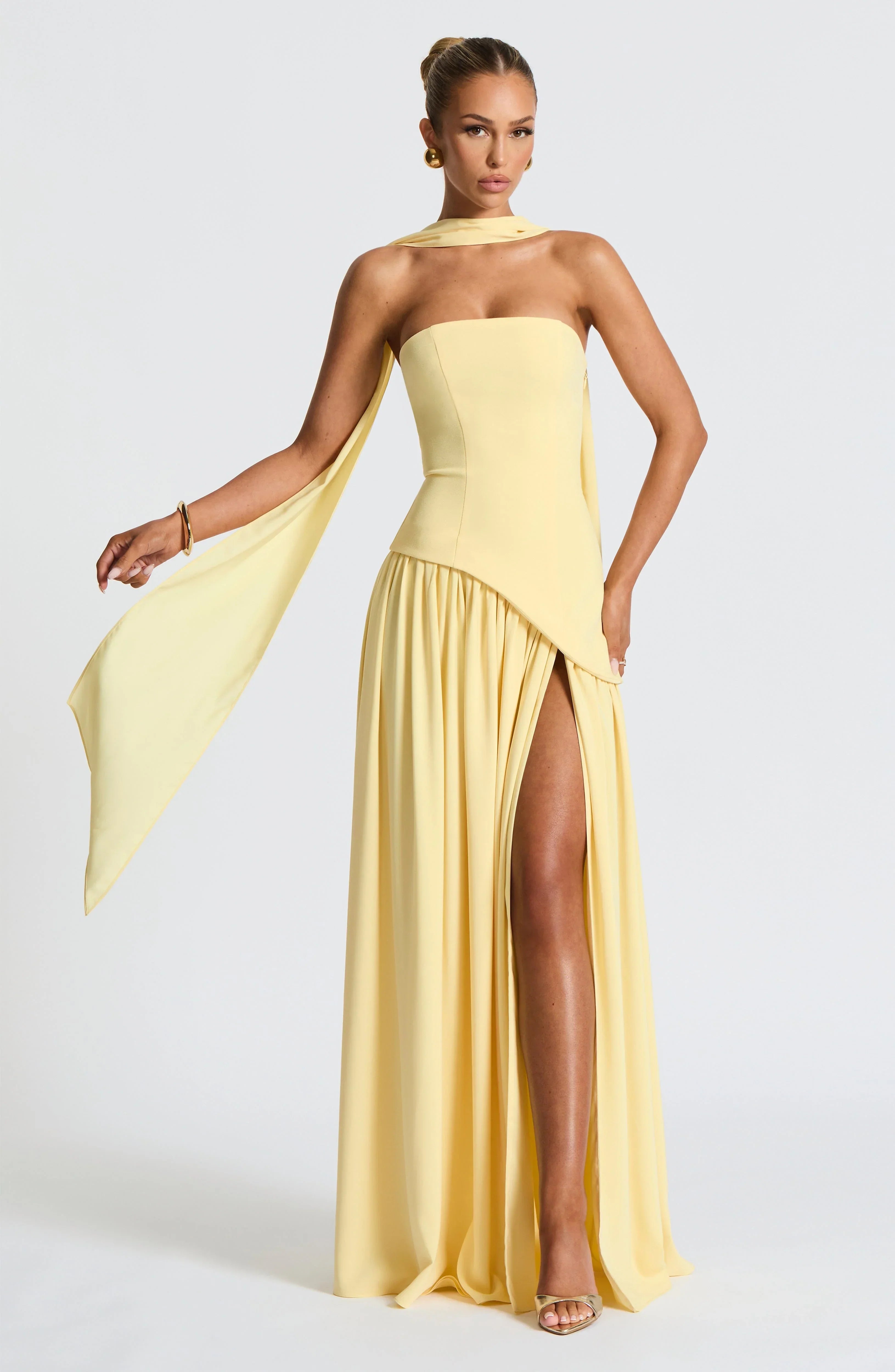 Kleid Hochzeitsgast Damen | Maxi mit Bandeau & Schalkragen