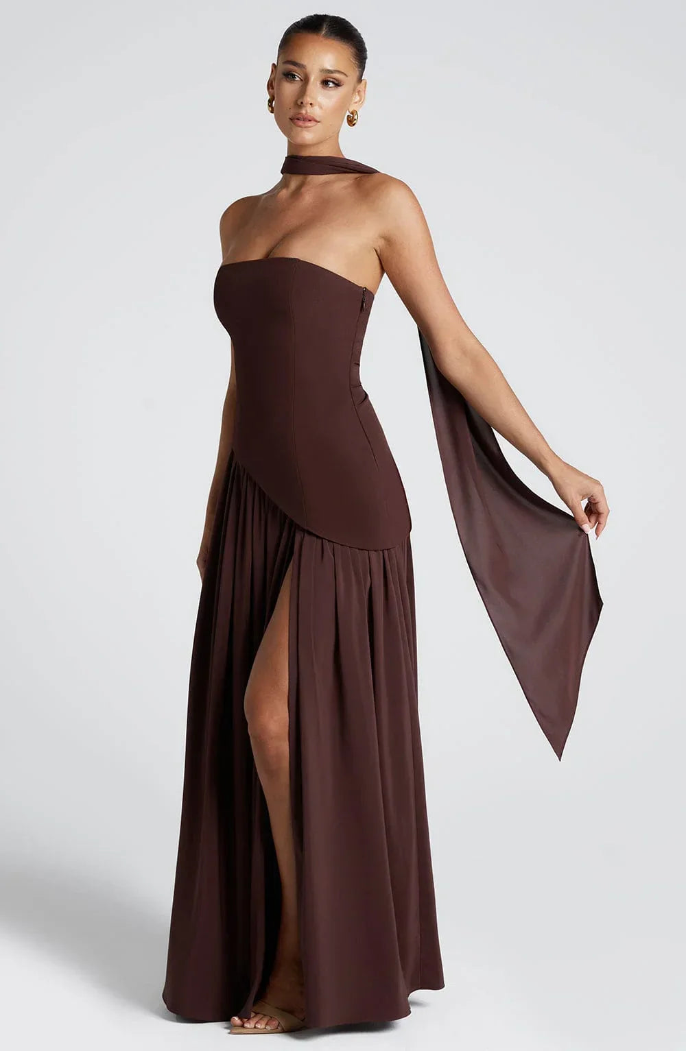 Kleid Hochzeitsgast Damen | Maxi mit Bandeau & Schalkragen