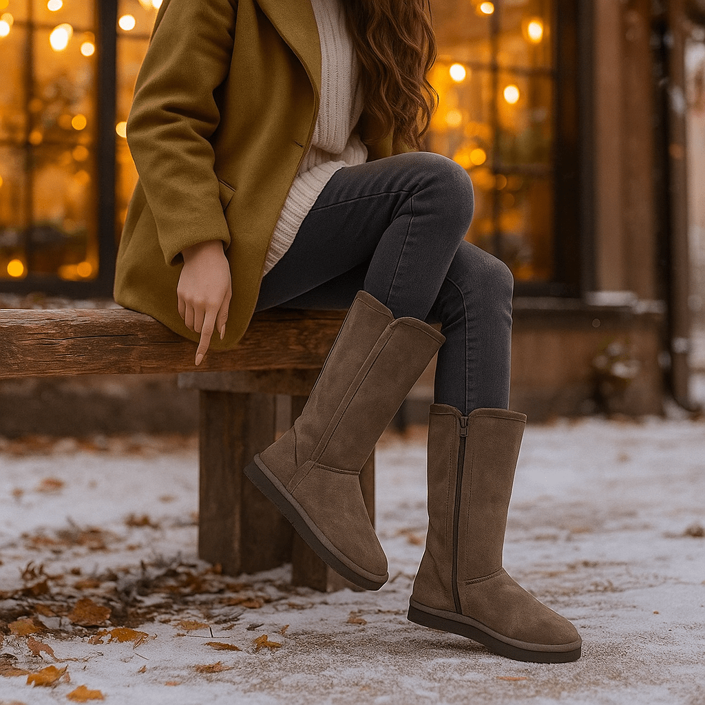 Women's Waterproof Suede Boots - Winter - Lambswool Lined