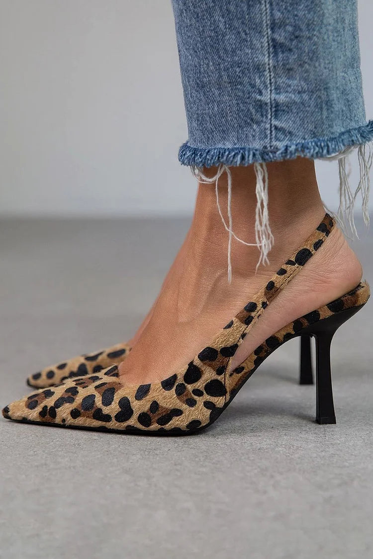 Pumps Damen | Stiletto Slingback mit spitzer Zehenpartie & Leoparden-Print