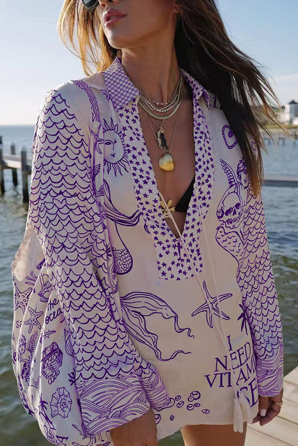 Zweiteiliges Sommerset Damen | Grafischem Print, Oversized Bluse & Shorts