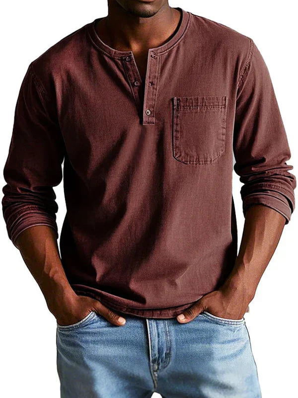 Henley Shirt Herren | Langarm mit Knopfleiste & Brusttasche