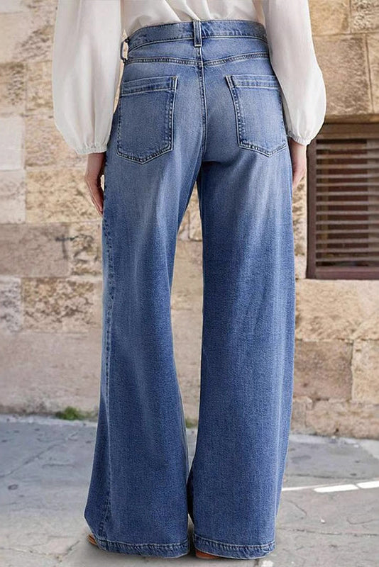 Jeans Damen High Waist mit weitem Bein & Ziernaht