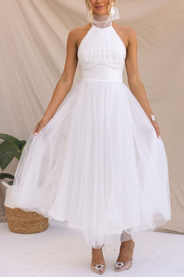 Kleid Hochzeitsgast Damen | Midi mit Tüllrock & Neckholder