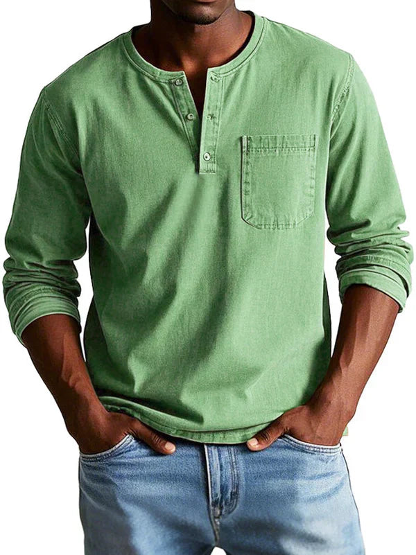 Henley Shirt Herren | Langarm mit Knopfleiste & Brusttasche