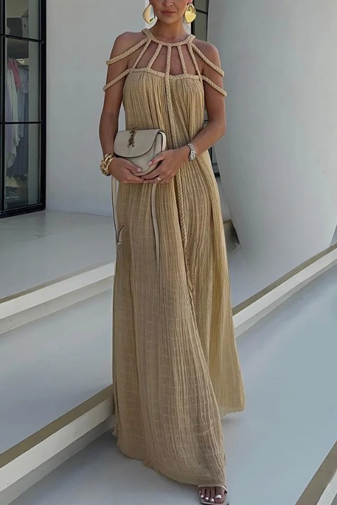 Sommerkleid Damen | Maxi mit Flechtdetail & Cold-Shoulder