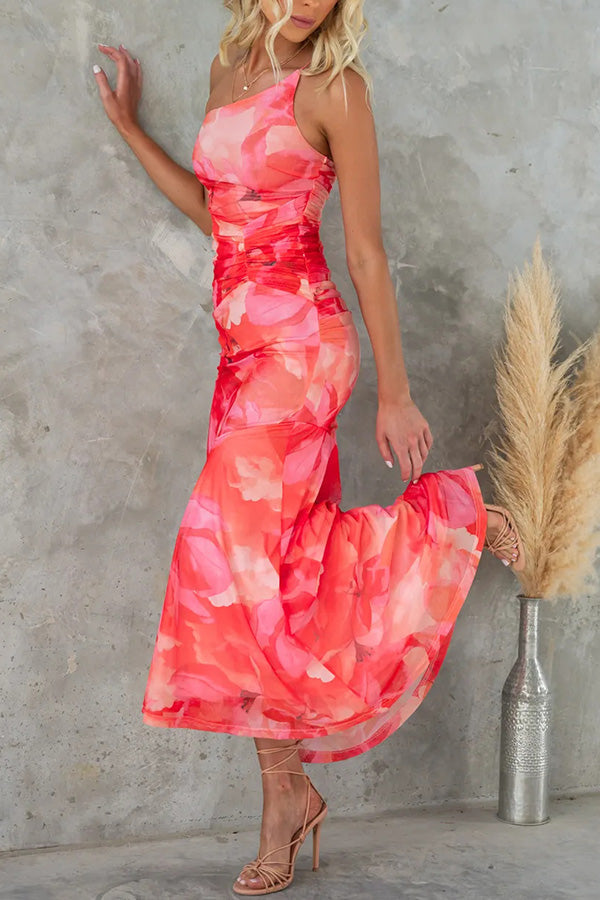 Sommerkleid Damen | Maxi mit Blumenprint & One-Shoulder