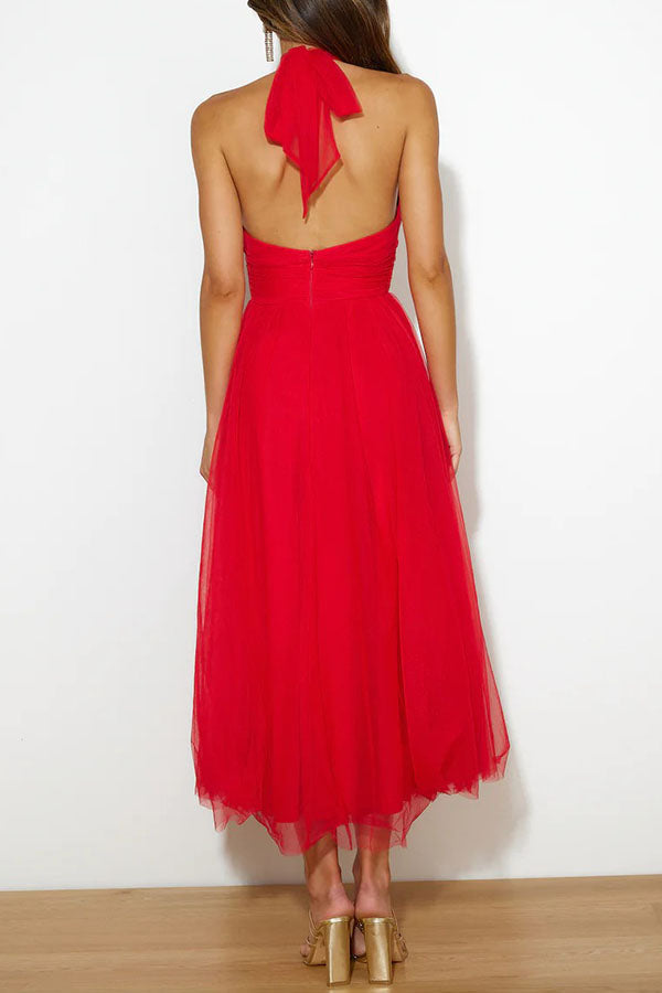 Kleid Hochzeitsgast Damen | Midi mit Tüllrock & Neckholder
