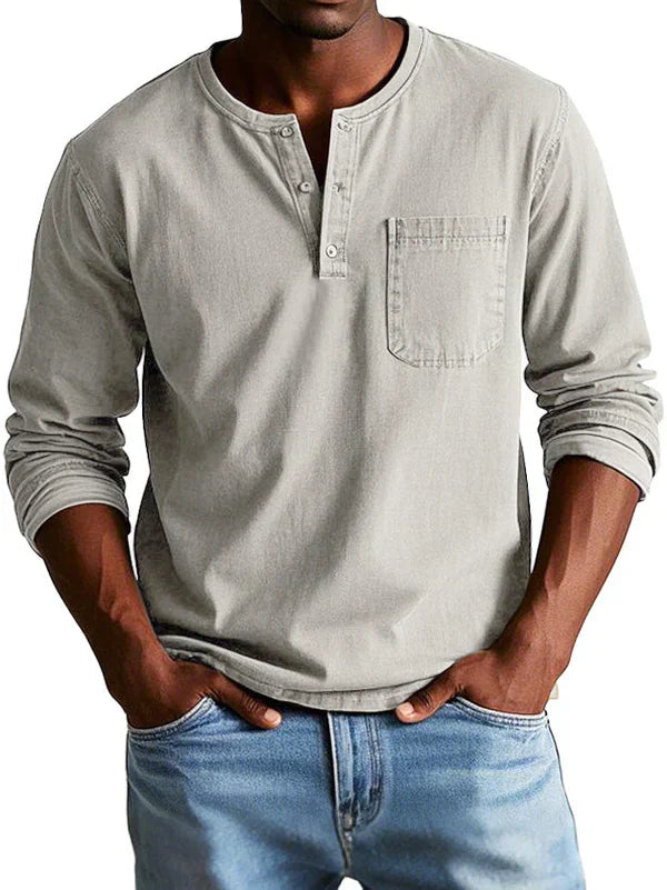 Henley Shirt Herren | Langarm mit Knopfleiste & Brusttasche