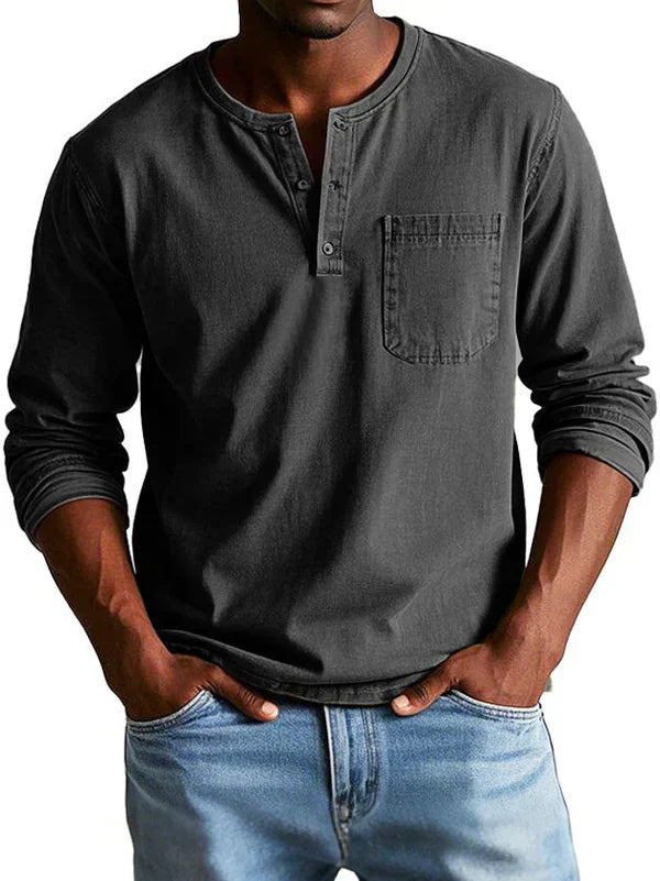 Henley Shirt Herren | Langarm mit Knopfleiste & Brusttasche