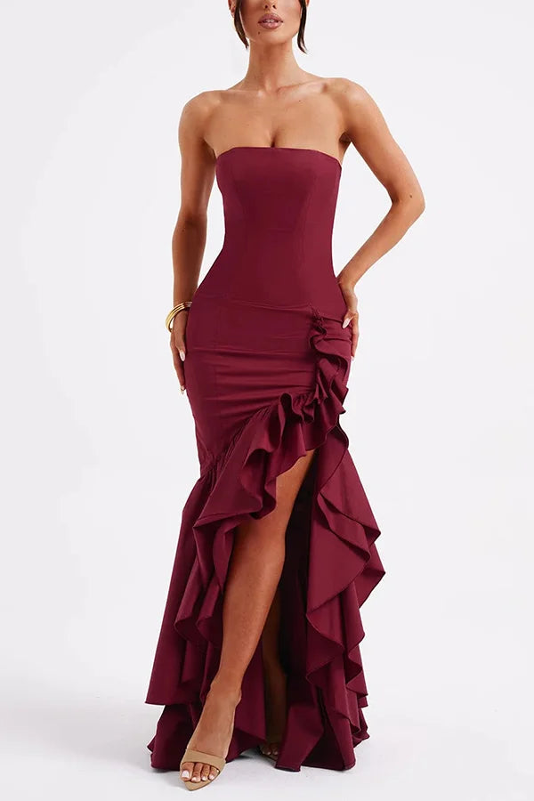 Kleid Hochzeitsgast Damen | Maxi mit Bandeau & Rüschensaum