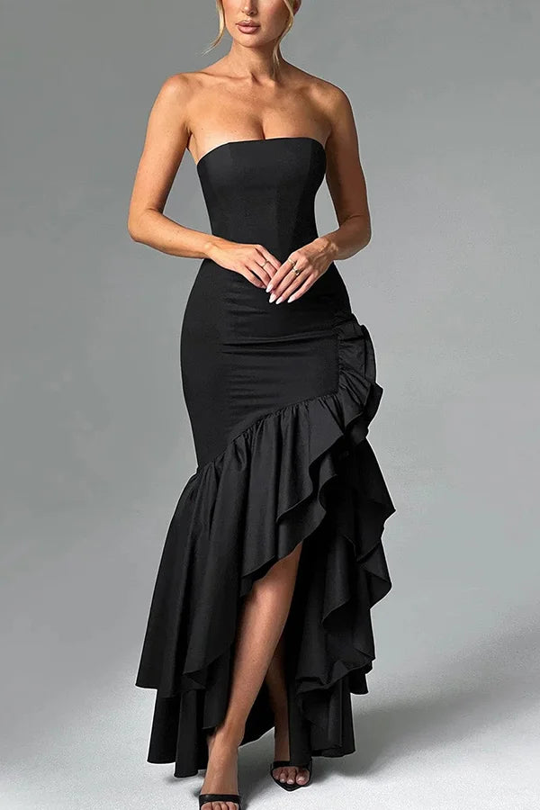 Kleid Hochzeitsgast Damen | Maxi mit Bandeau & Rüschensaum