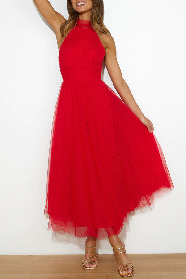 Kleid Hochzeitsgast Damen | Midi mit Tüllrock & Neckholder