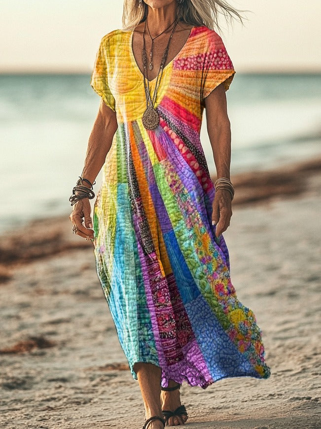 Sommerkleid Damen | Maxi mit Rüschenrock & Karomuster